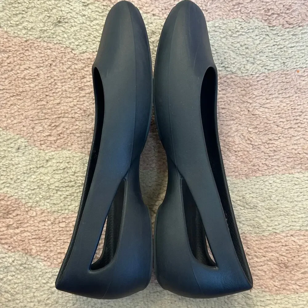 Crocs Black Sloane Cutout Slingback Flats Comfort Rubber Shoe Casual Ballet Work